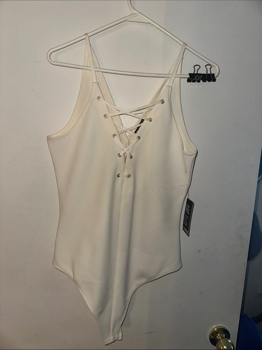 Express Cream Lace-Up Strappy Bodysuit